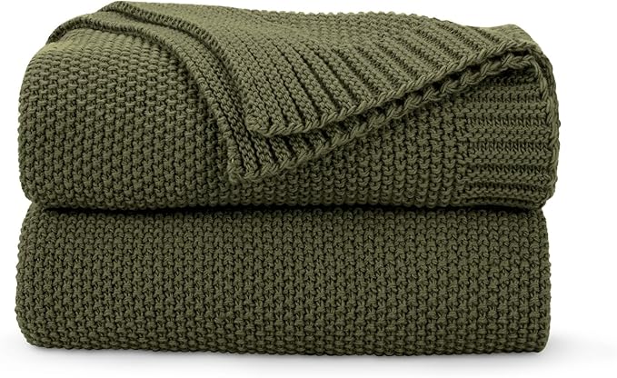 Olive Green Throw Blanket for Couch, Soft Cozy Cable Knit Throw for Bed Sofa Living Room, Lightweight Warm Decorative Farmhouse Christmas Blanket, 50"x60", Olive Green