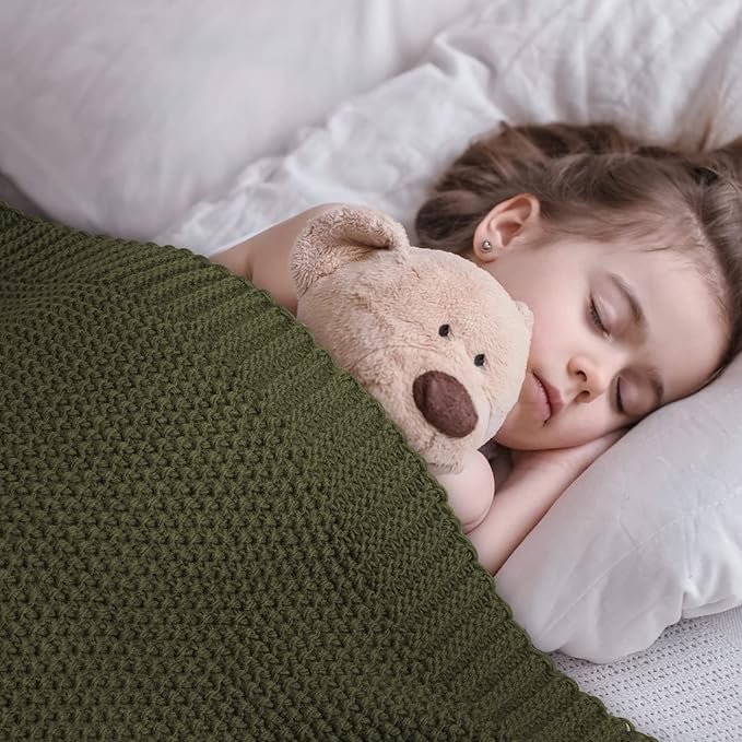 Olive Green Throw Blanket for Couch, Soft Cozy Cable Knit Throw for Bed Sofa Living Room, Lightweight Warm Decorative Farmhouse Christmas Blanket, 50"x60", Olive Green